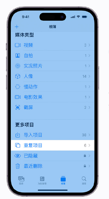 台江苹果手机维修分享升级 iOS 16 后无法查看到“重复项目”相簿怎么办 