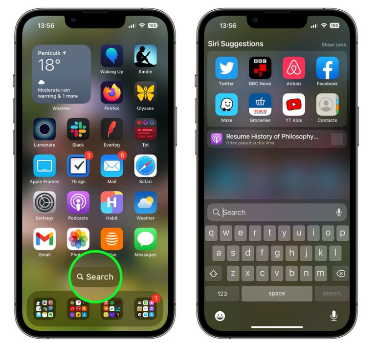 台江苹果手机维修分享升级到 iOS 16 后，如何删除主屏幕上的搜索按钮 