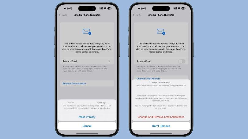 台江苹果手机维修分享苹果 iOS 18.1 支持设置“主要”邮箱地址并更改 iCloud 邮箱 